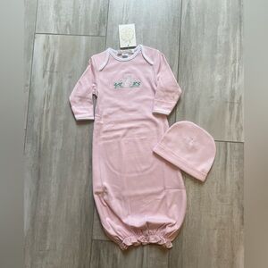 NWT TBBC Light Pink Adorable Everyday Bunny Layette Gown & Hat Set, infant 0-3M